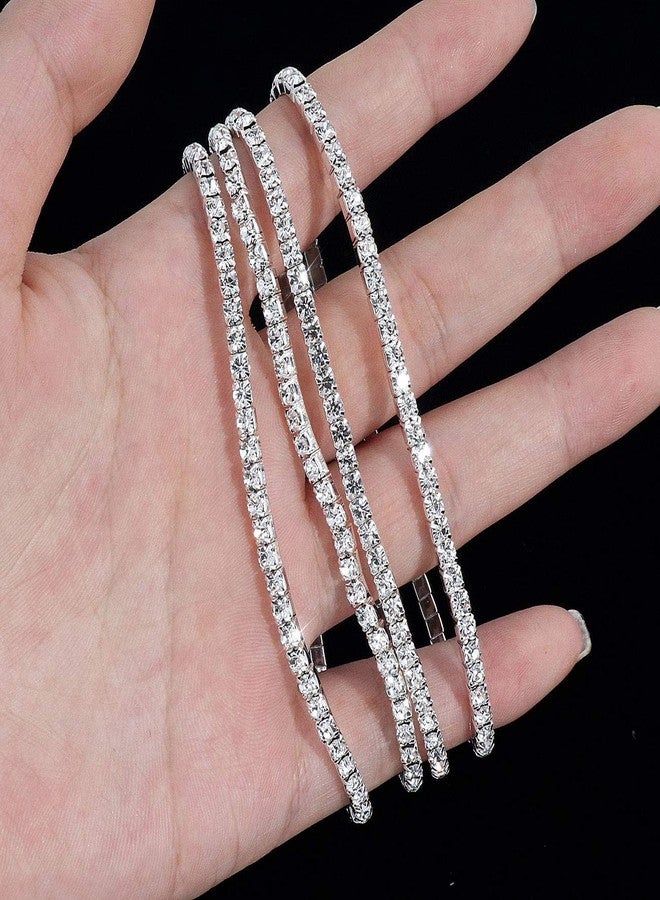 Wovanoo 4Pcs Crystal Ankle for Women Cubic Zirconia Tennis Stretch Anklets Diamond Elastic Foot Chain White - Image 5